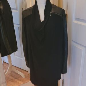 JOSEPH RIBCOFF BLACK CROSSOVER TUNIC WITH FAUX LEATHER TRIM